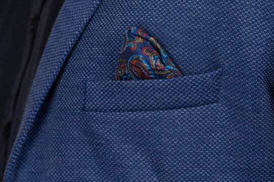 A pocket square in a jacket pocket.	