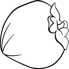 Persimmon, a fruit with a dried flower and a stalk - vector linear picture with plant food for coloring, logo or pictogram. Outline. Persimmon tree fruit for coloring book - healthy wholesome food.