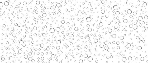 Water bubbles set isolated on white background. Air water bubbles for soda effect, transparent backdrop, icon design, champagne bubbles, texture and wallpaper. Water drops pattern, vector illustration