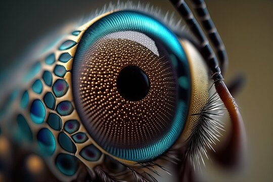 Macro surface of a fly's compound eye is clear and sharp. Generative AI