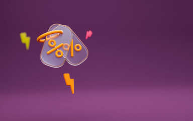 3d  transparent coupons with sign energy and blur effect on purple background. For promotion, marketing and advertising in social networks. 3d rendering..