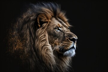Naklejka premium Lion King on a black background. Generative AI