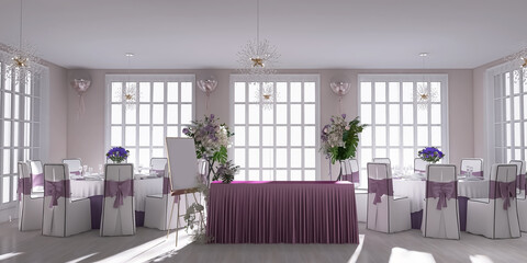Wedding hall interior, 3d render, 3d illustration