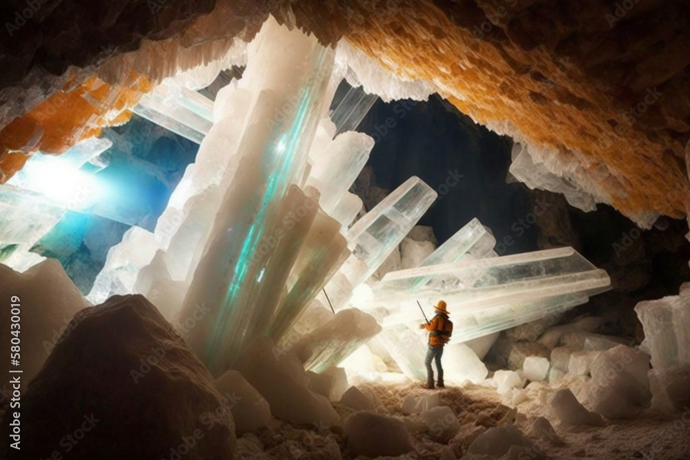 Wall mural A cave made of huge crystals Generative AI