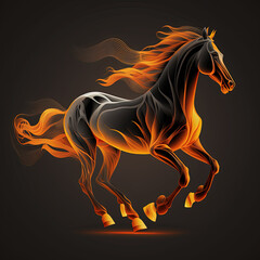 Obraz na płótnie Canvas Bright Running Fire Horse Isolated on Dark Background. Generative AI
