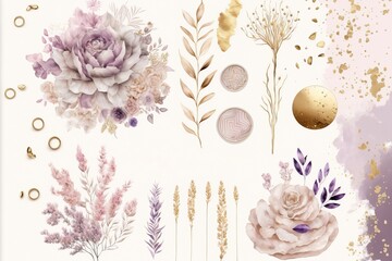 Design. Lavender blush pink ivory beige watercolor  made with Generative AI