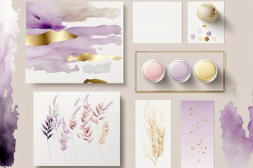 Design. Lavender blush pink ivory beige watercolor  made with Generative AI - obrazy, fototapety, plakaty