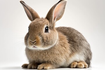 Obraz premium On a white background, a rabbit looks at the camera. Generative AI