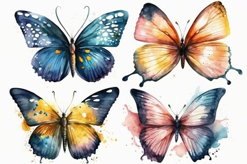 Fototapeta na wymiar Watercolor colorful butterflies isolated on white background made with Generative AI