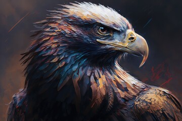 Fototapeta premium Oil painting of an eagle, modern art, portrait of an animal. Generative AI