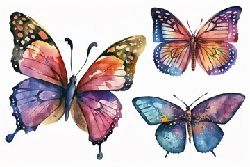 Watercolor colorful butterflies isolated on white background made with Generative AI