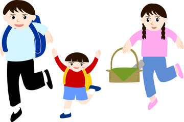 ピクニックに出かける親子