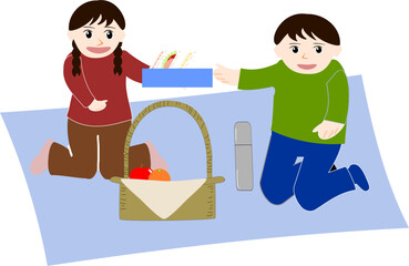 ピクニックをするカップル