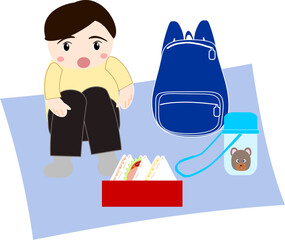 ピクニックする男の子