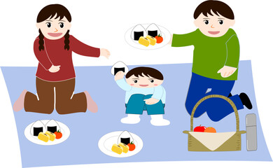 ピクニックをする親子