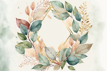Watercolor polygonal flower frame made with Generative AI
