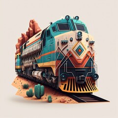 train on a white background, desert