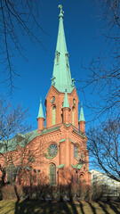 Tampere, Finland. Tower of Alexander's Church (Aleksanterin kirkko). The church is named after the Emperor Alexander II of Russia. It was built in 1880-1881.