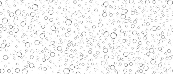 Water bubbles set isolated on white background. Air water bubbles for soda effect, transparent backdrop, icon design, champagne bubbles, texture and wallpaper. Water drops pattern, vector illustration