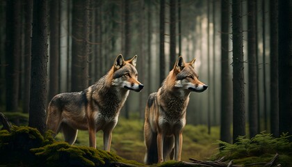 Two Wolves in the forest