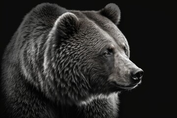 Fototapeta premium On a black background is a bear. Generative AI