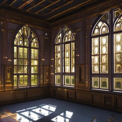 a room with high ceilings and lots of windows 2_SwinIRGenerative AI