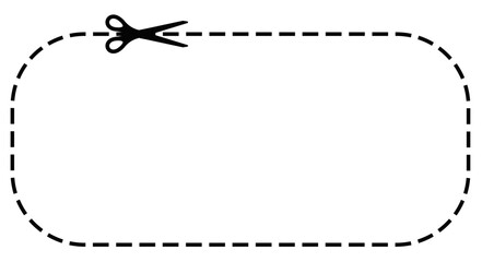 Scissors cut dotted line voucher with dash icon. Shear trim rectangle shape coupon or promo offer code along the guide line with dash or dot border. Vector flat illustation.