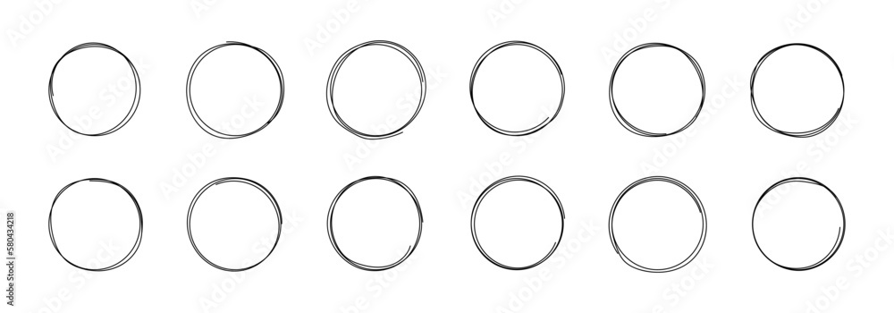 Poster set of hand drawn circle frame. round line sketch collection isolated on white background. circular 