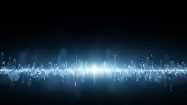 Abstract digital technology music equalizer detailed wavy lines on black background with glowing light. Seamless looping animation.