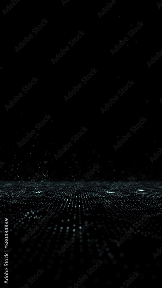 Poster bouncing dots on a black digital background. vertical seamless looping animation.