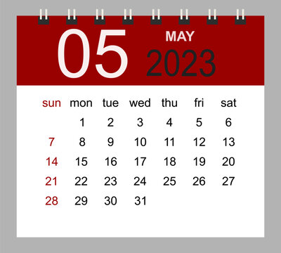 May 2023. Vector monthly calendar template 2023 year in simple style for template design. Week starts from Sunday.
