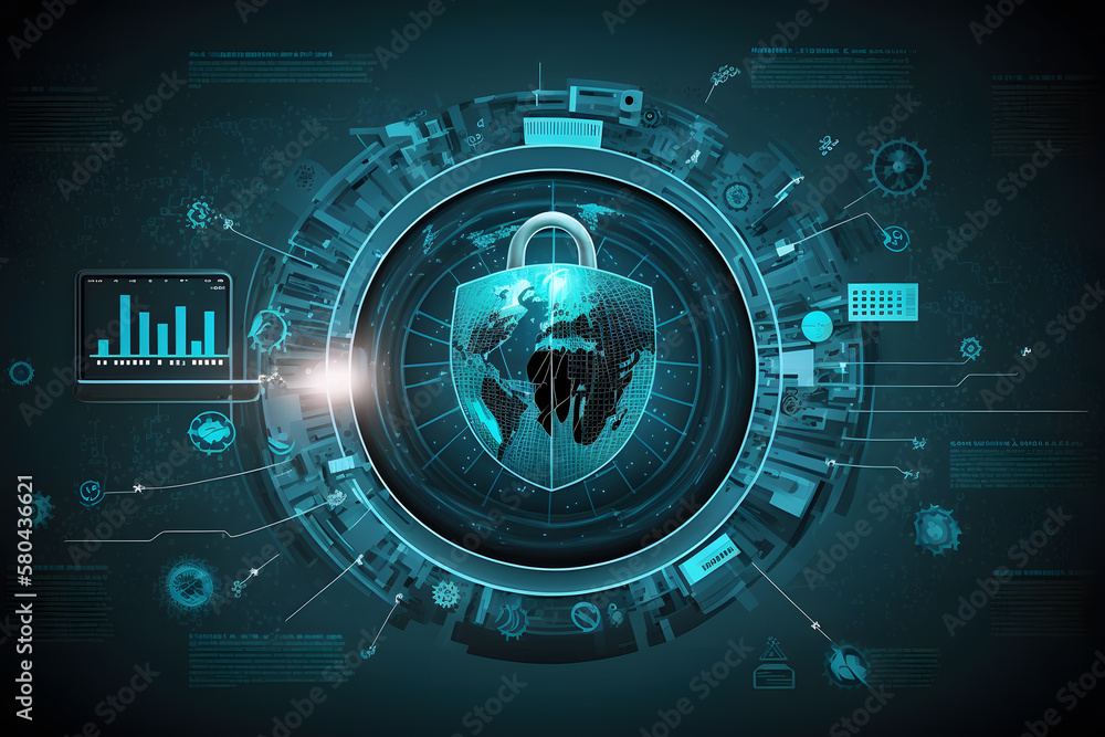 Poster padlock with keyhole icon in personal data security illustrates cyber data or information privacy id