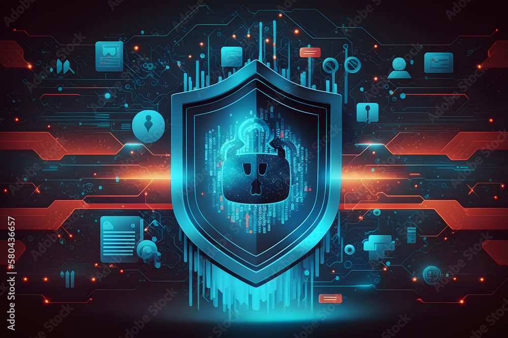 Poster padlock with keyhole icon in personal data security illustrates cyber data or information privacy id