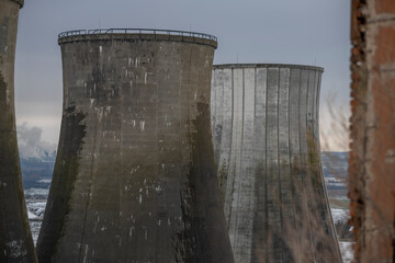 Old abandoned post-Soviet coal power plant in Hungary near Budapest