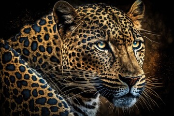 Fototapeta premium Leopard portrait. Jungle wildlife animals. Generative AI