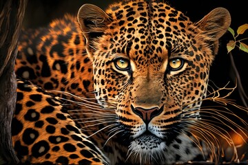 Leopard portrait. Jungle wildlife animals. Generative AI