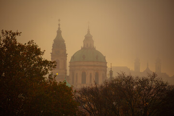 Fototapeta premium landscape at sunset in autumn in Prague, Czech Republic