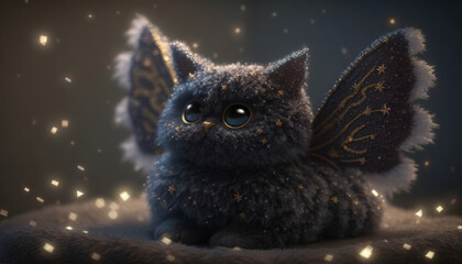 a soft plush cute toy, a cat with wings, a robot design made of expensive textiles. generative artificial intelligence.