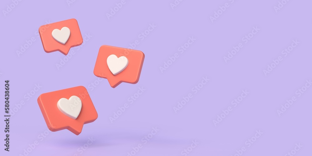 Aufkleber 3d heart icon for social media and speech bubble from different angles. concept of online applicatio