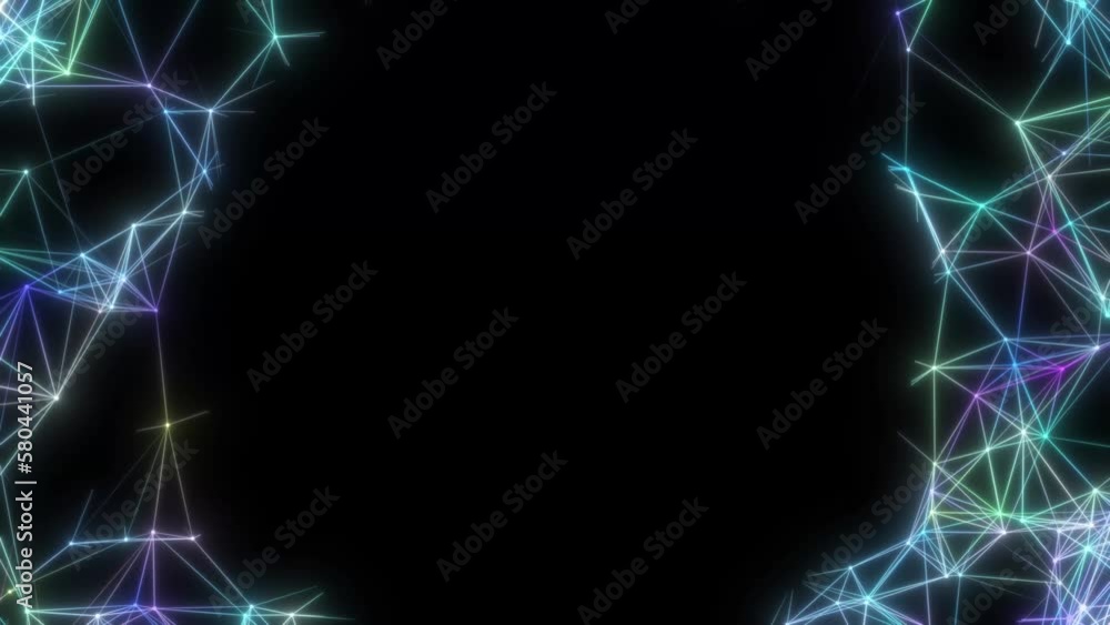 Poster information links. rotating coloured neon weaves in the corners of the screen. seamless loop.