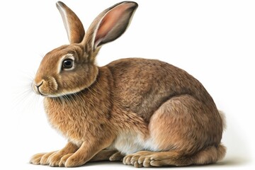 Obraz premium Hare (Lepus), cute funny Easter bunny, realistic drawing, illustration for animal encyclopedia, image on white background. Generative AI
