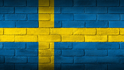 Swedish flag painted on a brick wall