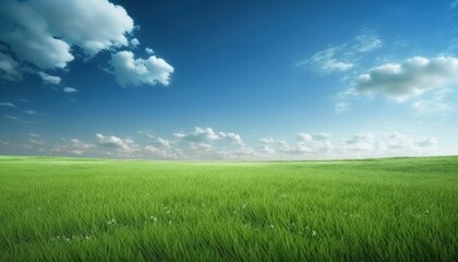 Obraz na płótnie Canvas green field and blue sky, landscape background, generative ai