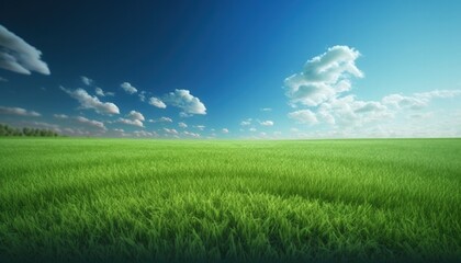 Obraz na płótnie Canvas green field and blue sky, landscape background, generative ai