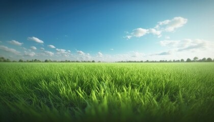 Fototapeta na wymiar green field and blue sky, landscape background, generative ai