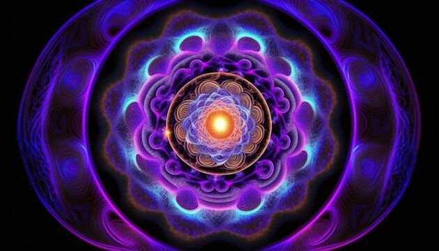 purple mandala energy, oriental yoga, chakra abstract, generative ai