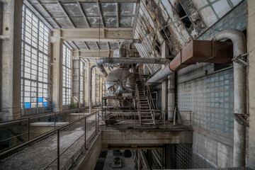 Old abandoned post-Soviet coal power plant in Hungary near Budapest