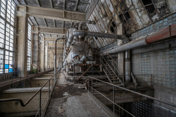 Old abandoned post-Soviet coal power plant in Hungary near Budapest