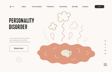 Mental disorders web template. Personality disorder- modern flat vector illustration of person who has lost their identity turned into a puddle. People emotional, psychological, mental traumas concept