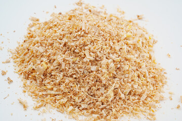 sawdust and shavings on a white background. material for agriculture. mulch 